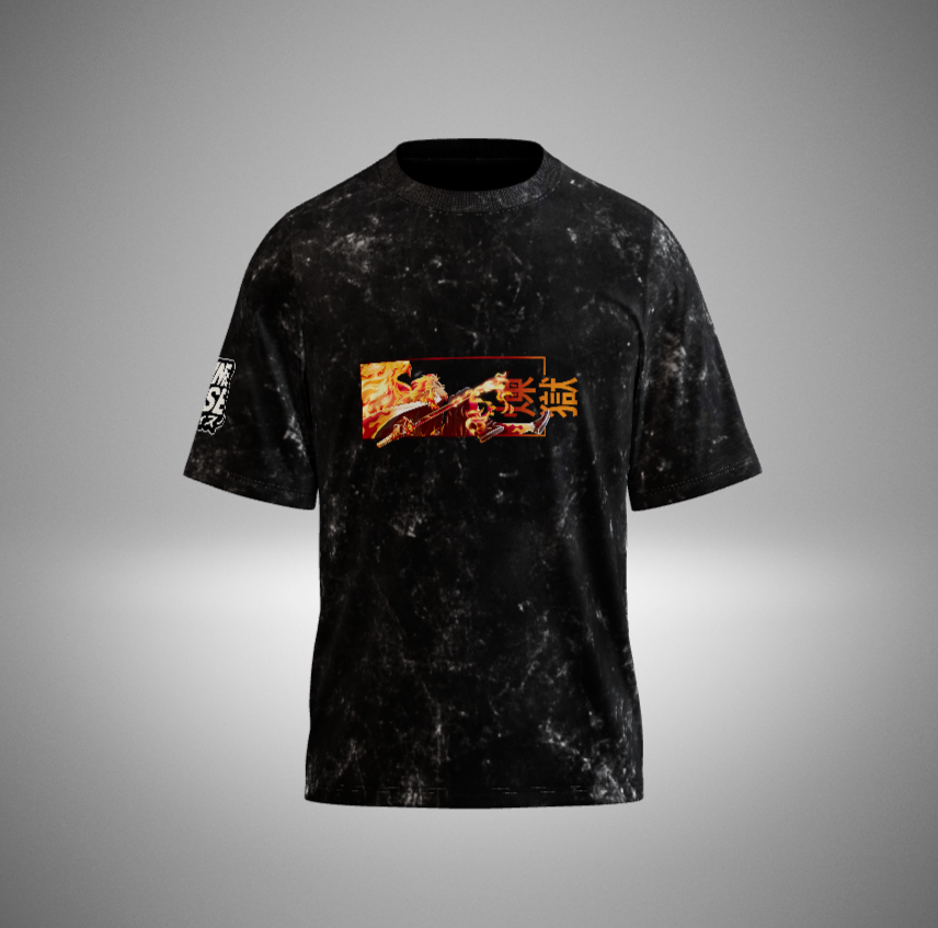 Rengoku Acid Washed Oversized T-Shirt