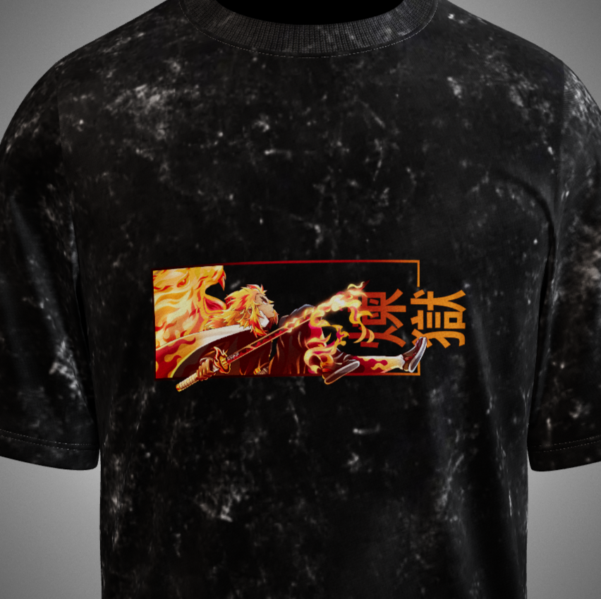 Rengoku Acid Washed Oversized T-Shirt