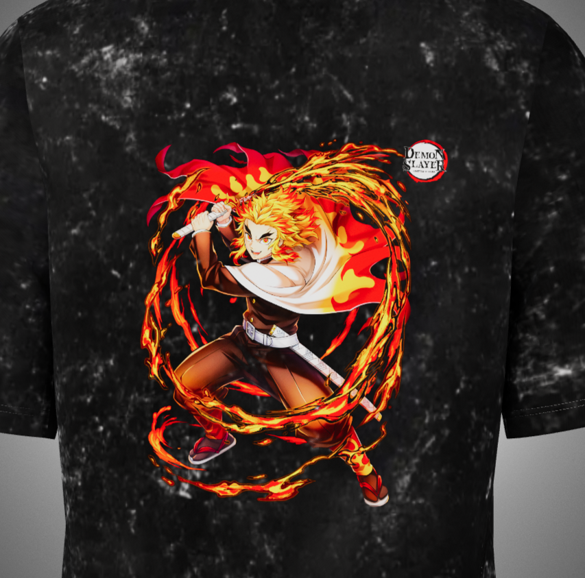 Rengoku Acid Washed Oversized T-Shirt
